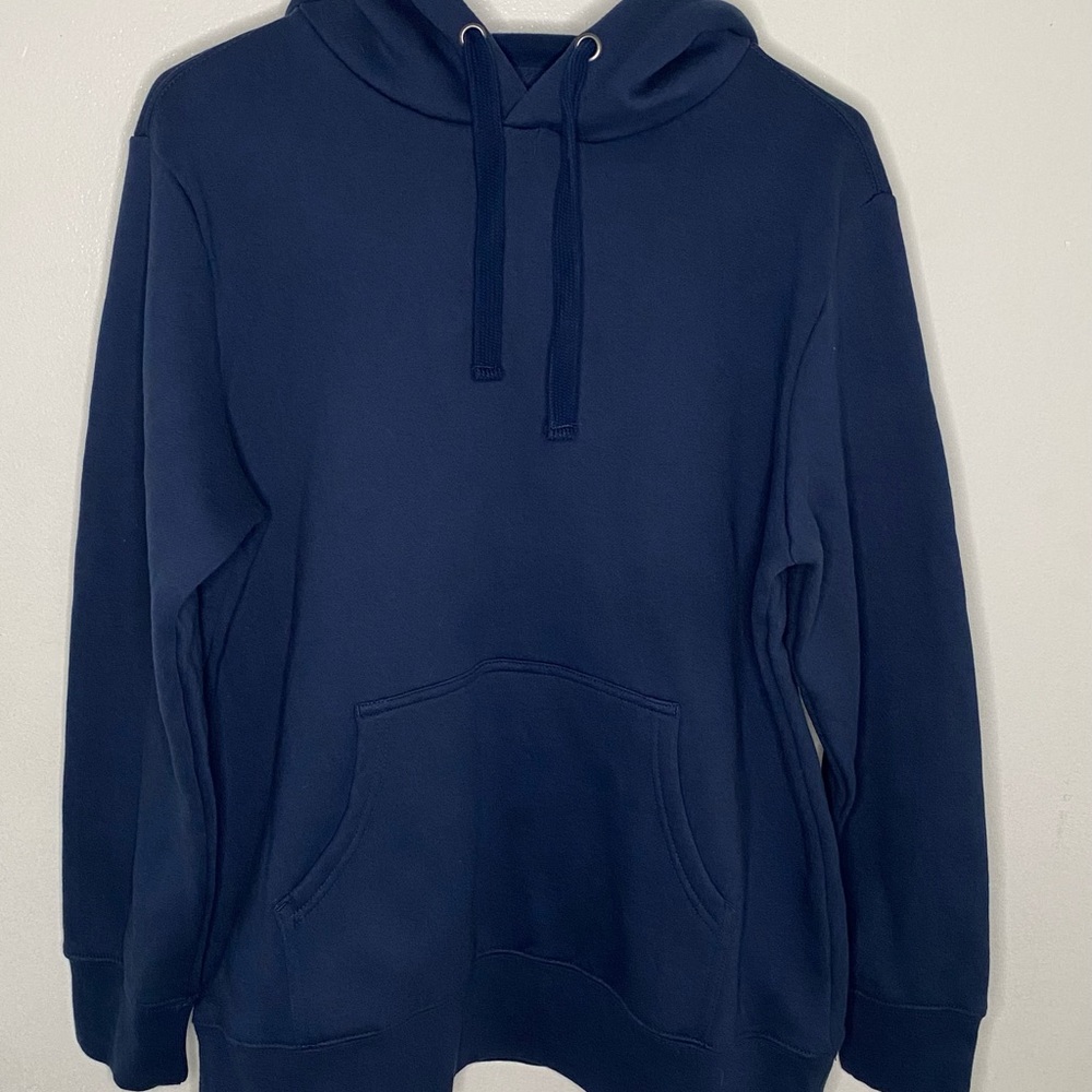 Unisex Solid Lined Draw String Navy Blue Hoodie